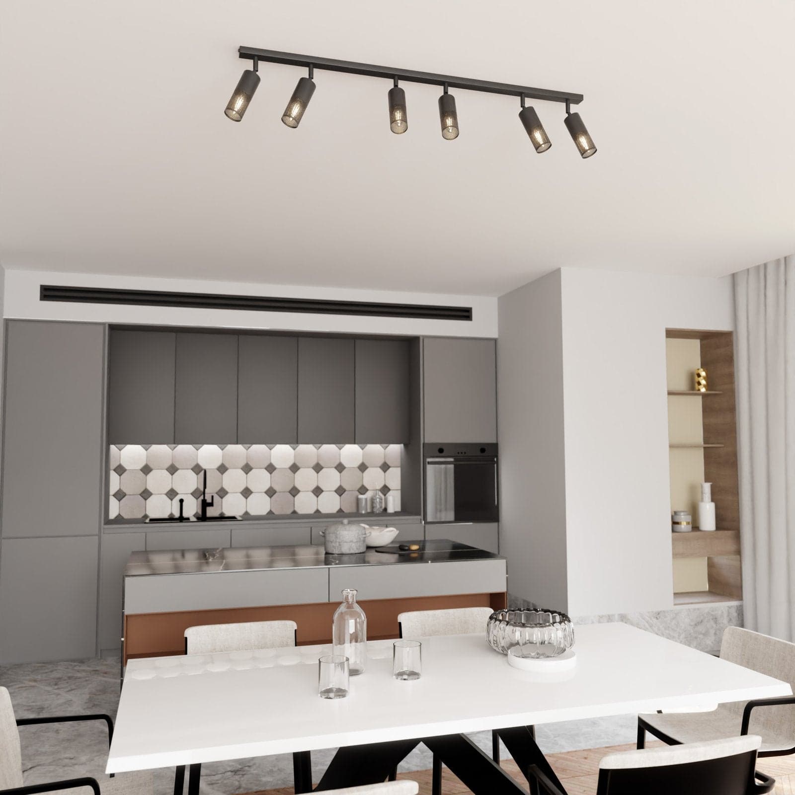 Plafoniera Spot Moderna 6 Luci Petrol A Cilindro Con Rete In Acciaio Nero in Faretti da soffitto LuceArt - Montecorvino Pugliano, commercioVirtuoso.it