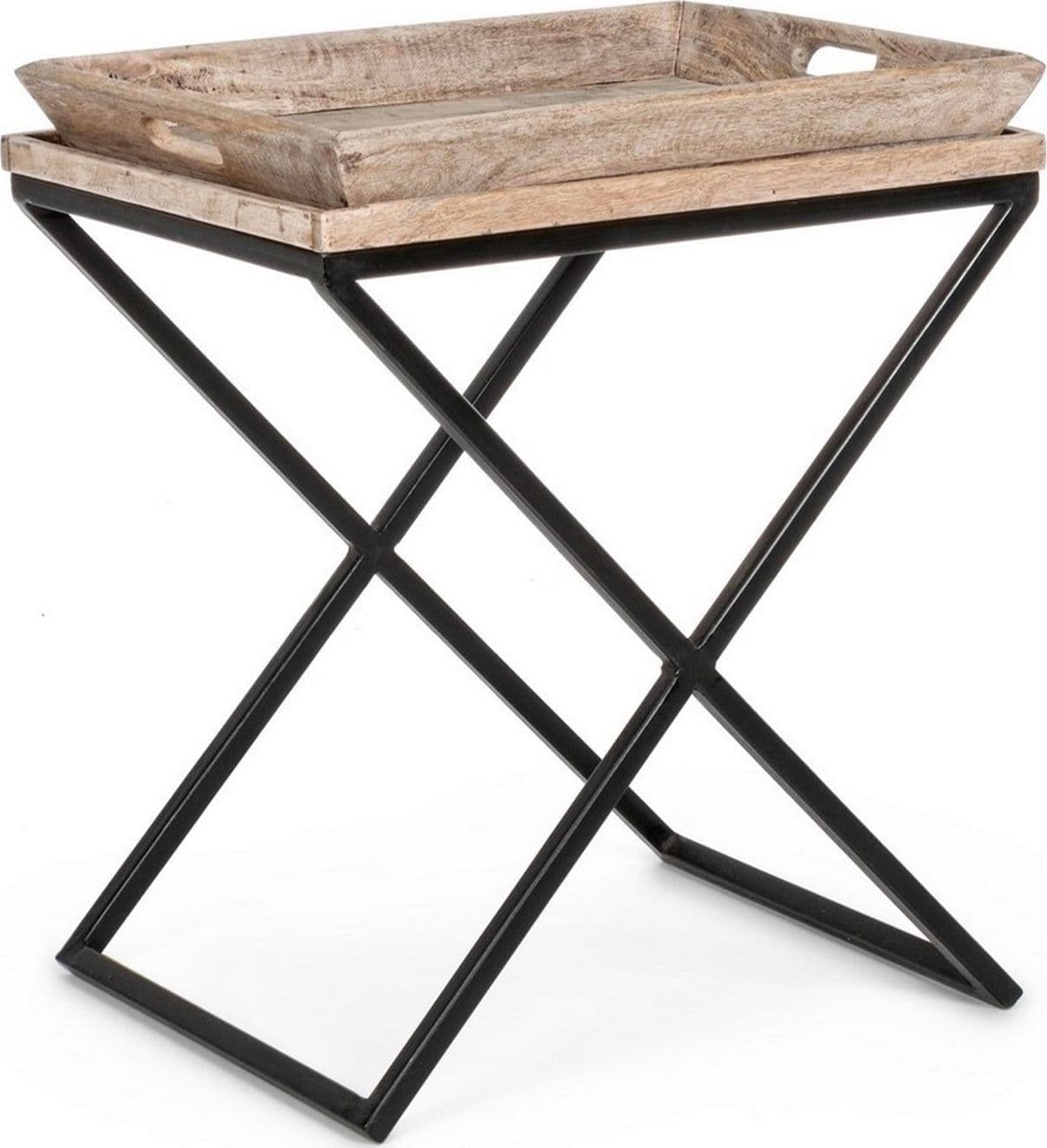 Tavolino "Tray" struttura in acciaio piano in legno di mango per arredamento – 55 x h 65 cm – Bizzotto Homemotion