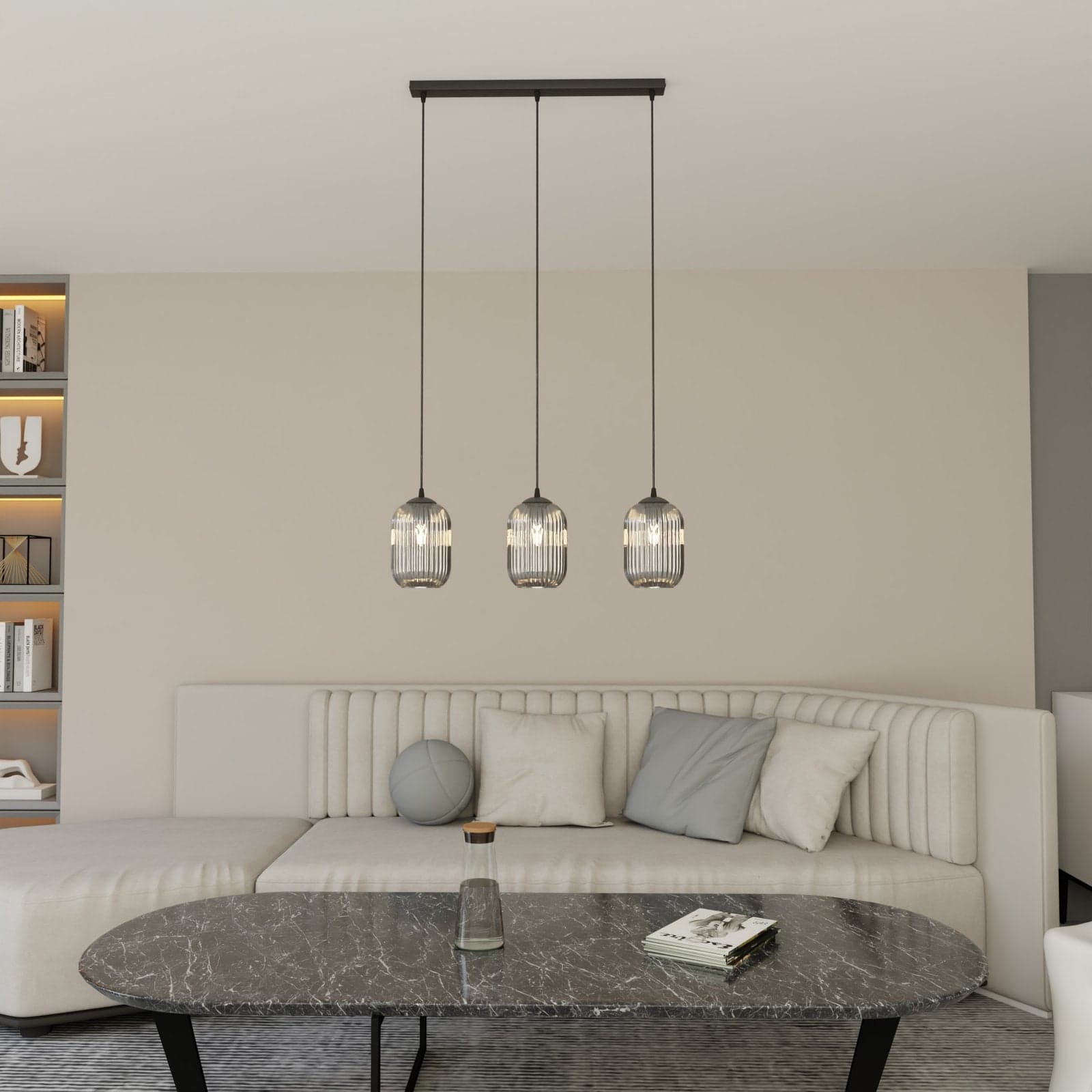 Lampadario 3 Luci Verdi In Acciaio Nero E Vetri Plissettati Fumè in Lampade a sospensione LuceArt - Montecorvino Pugliano, commercioVirtuoso.it