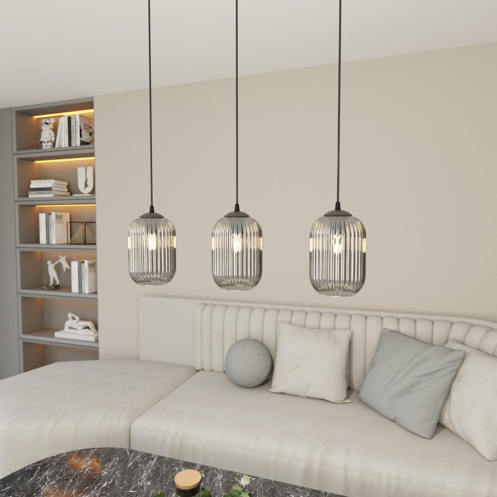 Lampadario 3 Luci Verdi In Acciaio Nero E Vetri Plissettati Fumè in Lampade a sospensione LuceArt - Montecorvino Pugliano, commercioVirtuoso.it