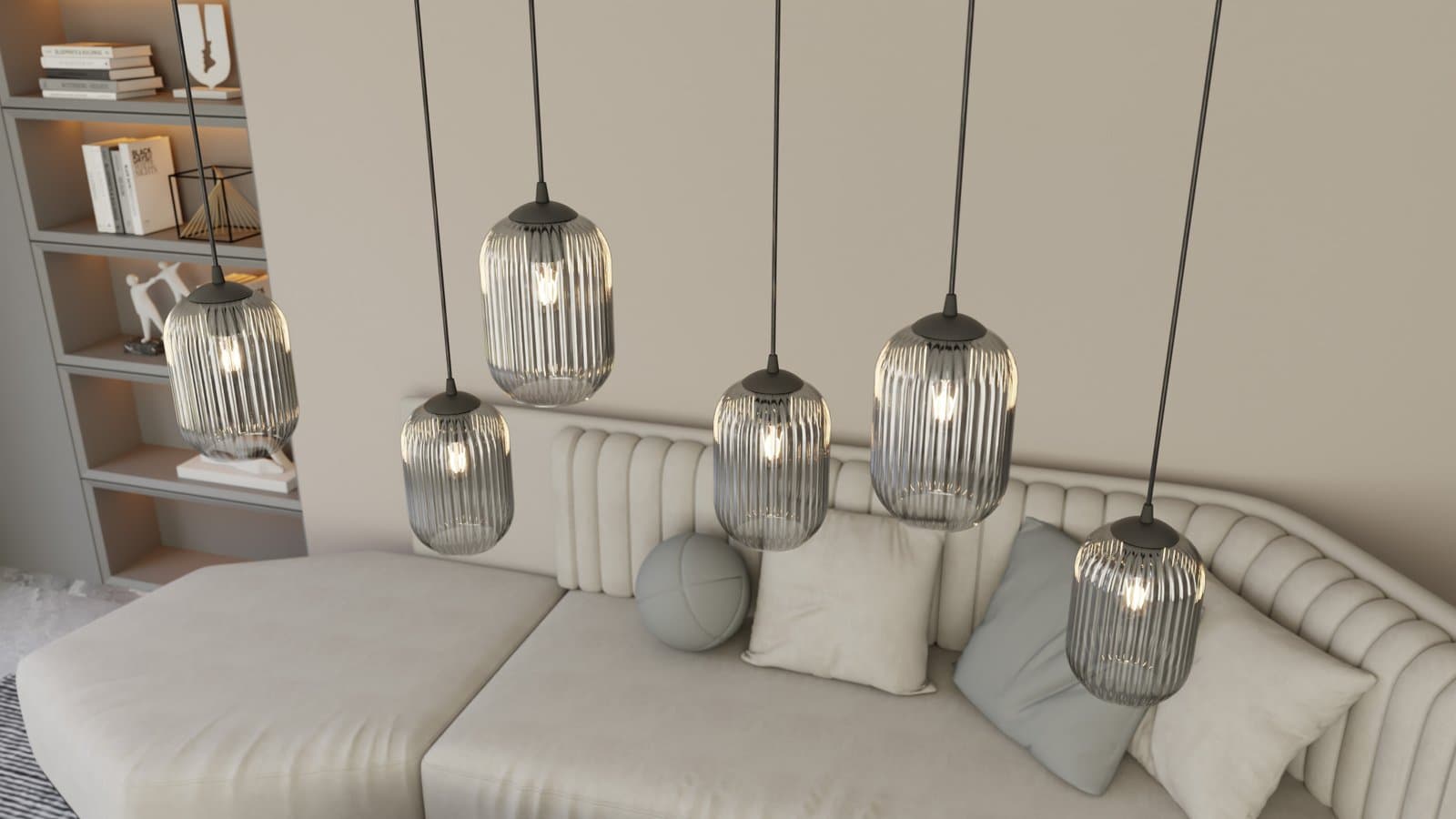 Lampadario 4 Luci Verdi Base Tonda In Acciaio Nero E Vetri Plissettati Fumè in Lampade a sospensione LuceArt - Montecorvino Pugliano, commercioVirtuoso.it