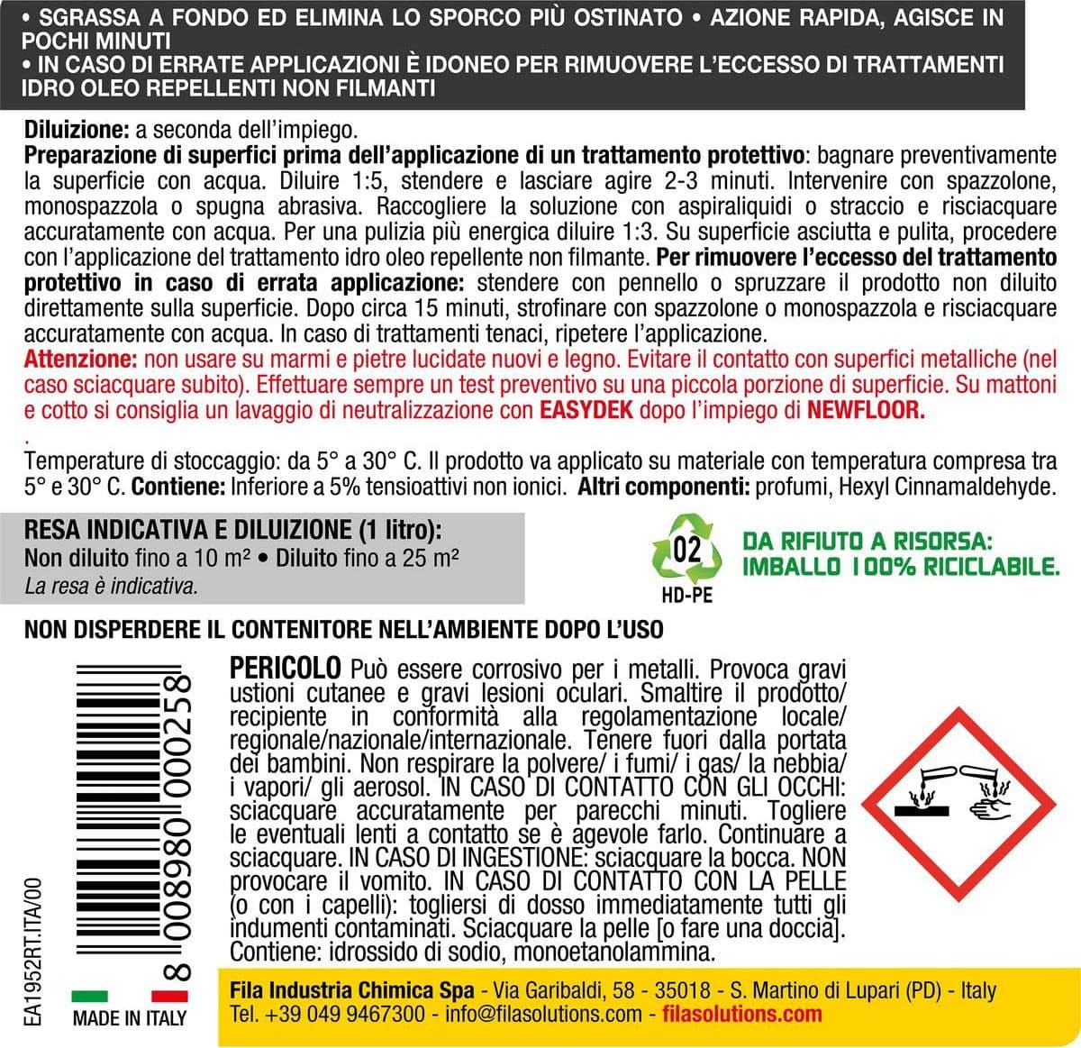 Fila Newfloor – Detergente ripristino superfici – 1 litro in Detergenti per pavimento Masterbrico - Longobardi, commercioVirtuoso.it