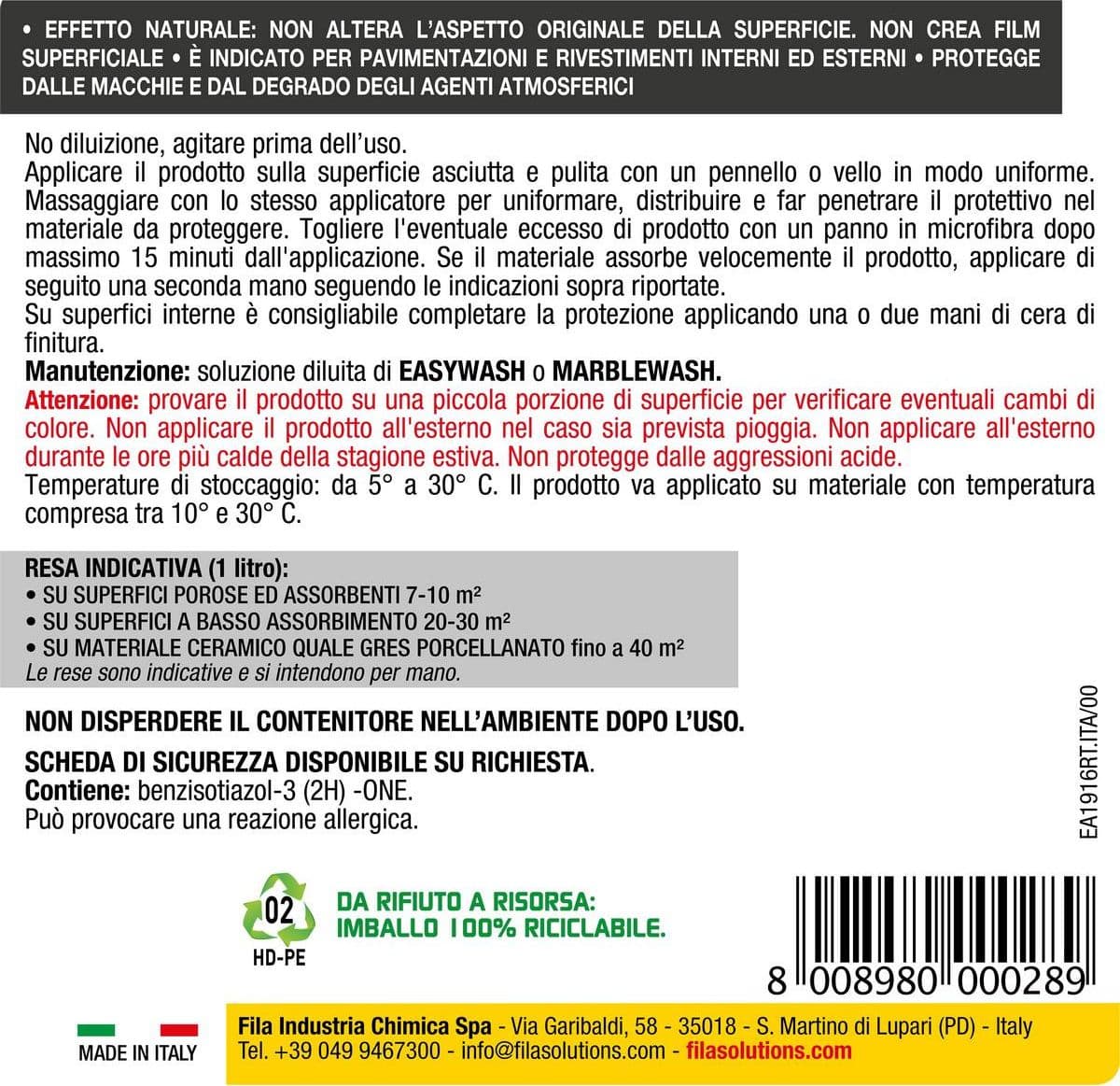 Fila Stainoff – Protettivo antimacchia eco – 1 litro in Impermeabili Masterbrico - Longobardi, commercioVirtuoso.it