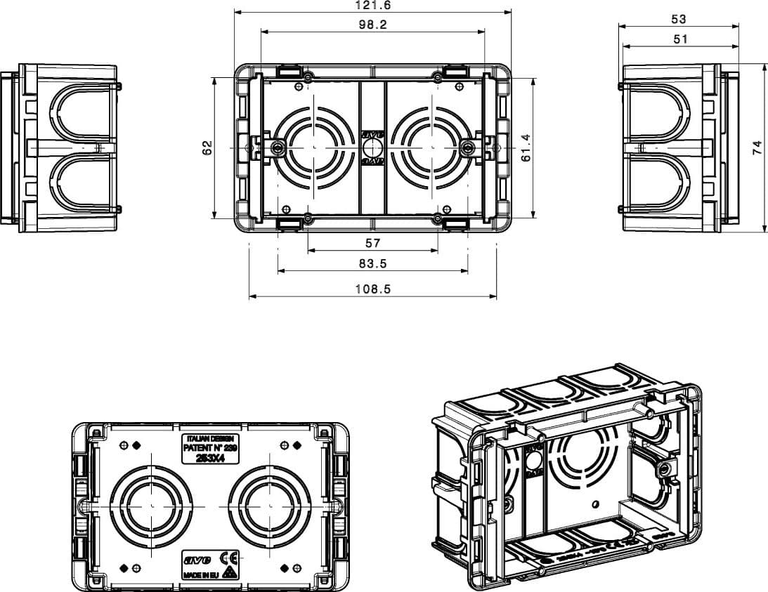 Scatola Rettangolare da Incasso per Pareti in Muratura 3 e 4 Moduli in Scatole di derivazione Scontolo.net - Potenza, commercioVirtuoso.it