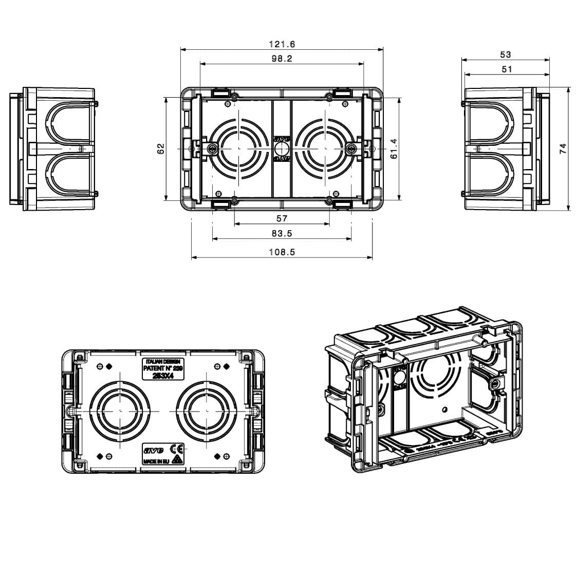 Scatola Rettangolare da Incasso per Pareti in Muratura 3 e 4 Moduli in Scatole di derivazione Scontolo.net - Potenza, commercioVirtuoso.it