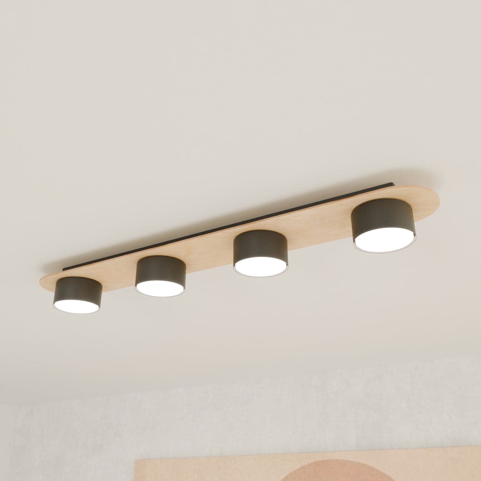 Plafoniera 4 Luci Diaz In Acciaio Nero E Legno Naturale Diffusore A Cilindro in Lampade a sospensione LuceArt - Montecorvino Pugliano, commercioVirtuoso.it