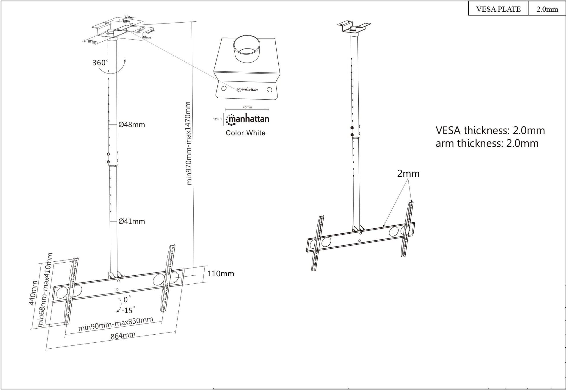 Supporto universale a soffitto per TV LED/LCD 37-70'' in Supporti da parete e da soffitto Scontolo.net - Potenza, commercioVirtuoso.it