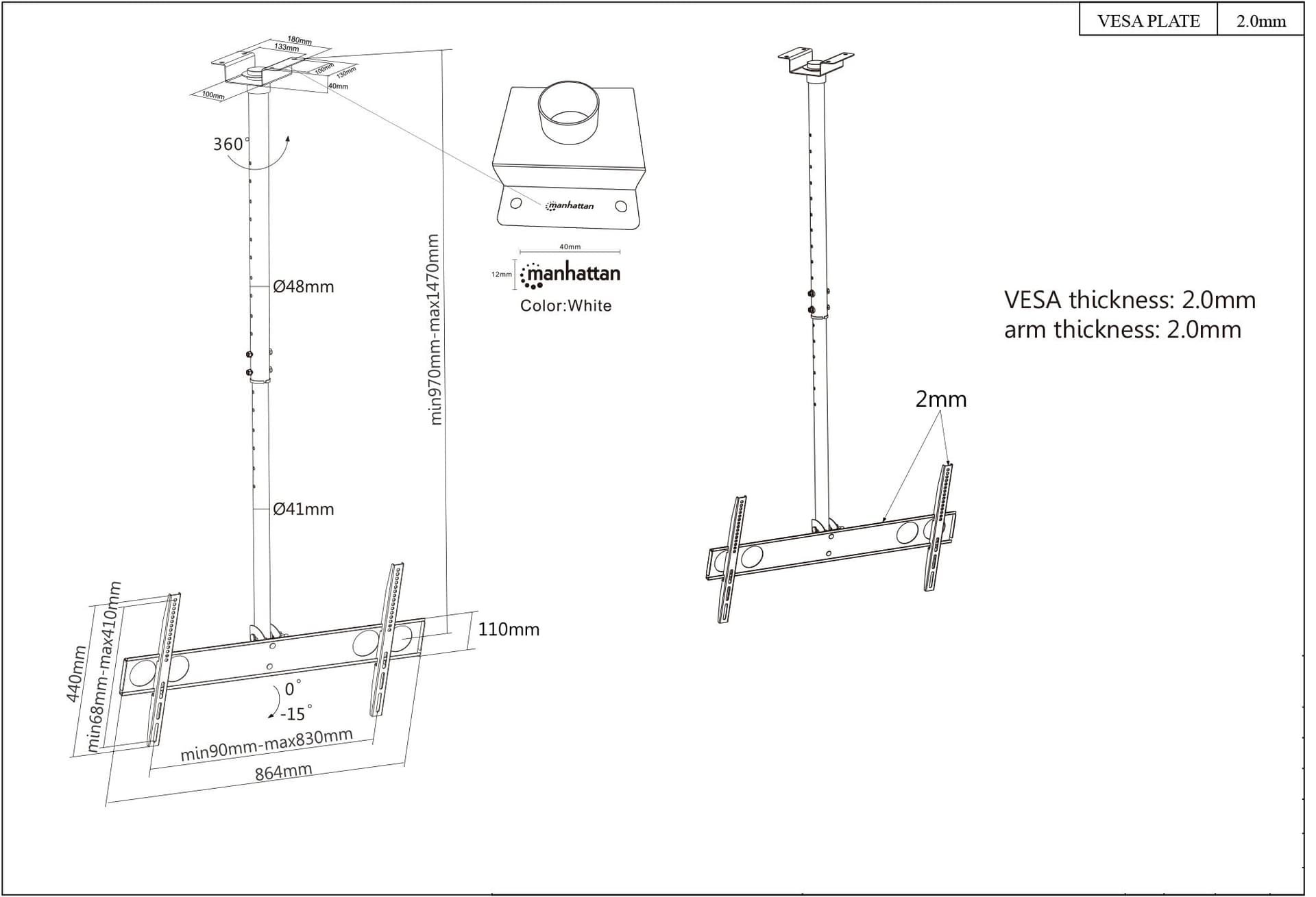 Supporto universale a soffitto per TV LED/LCD 37-70'' in Supporti da parete e da soffitto Scontolo.net - Potenza, commercioVirtuoso.it