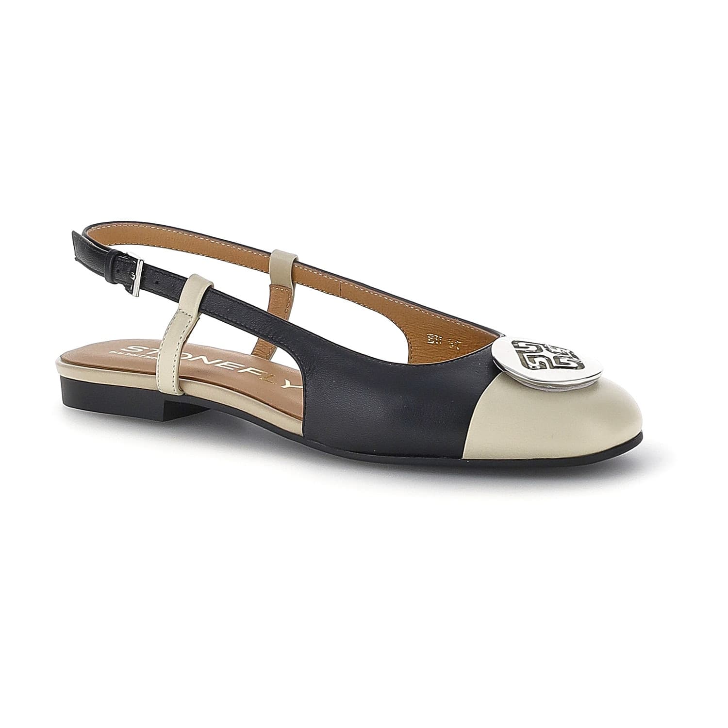 Stonefly slingback da donna Sally 5 in pelle nero bianco 223553 in prodotto Teresi Calzature - Marsala, commercioVirtuoso.it