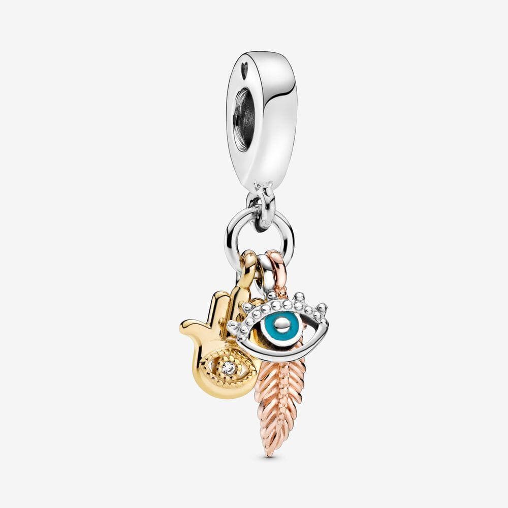 Pandora Charm pendente Spiritualità con mano di Fatima, occhio onniveggente e piuma