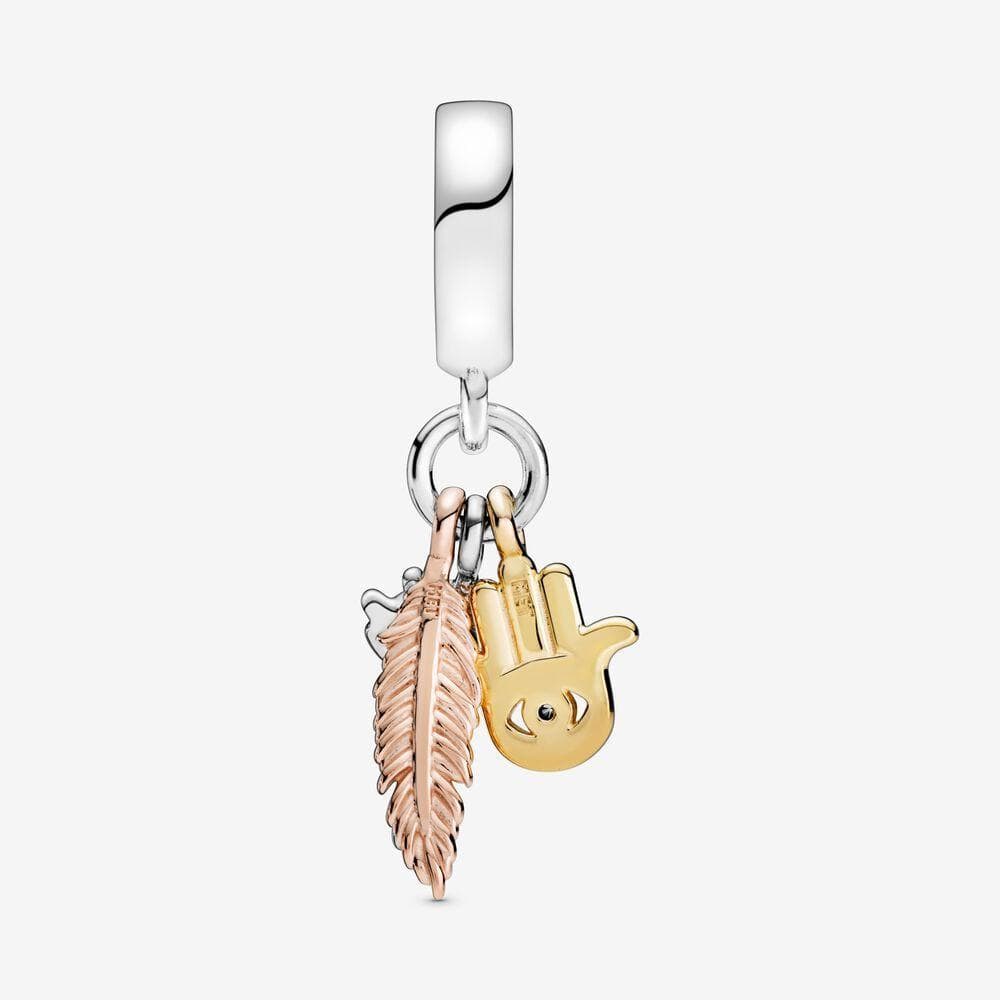 Pandora Charm pendente Spiritualità con mano di Fatima, occhio onniveggente e piuma in Bead Charm Alba Gioielli - Casoria, commercioVirtuoso.it