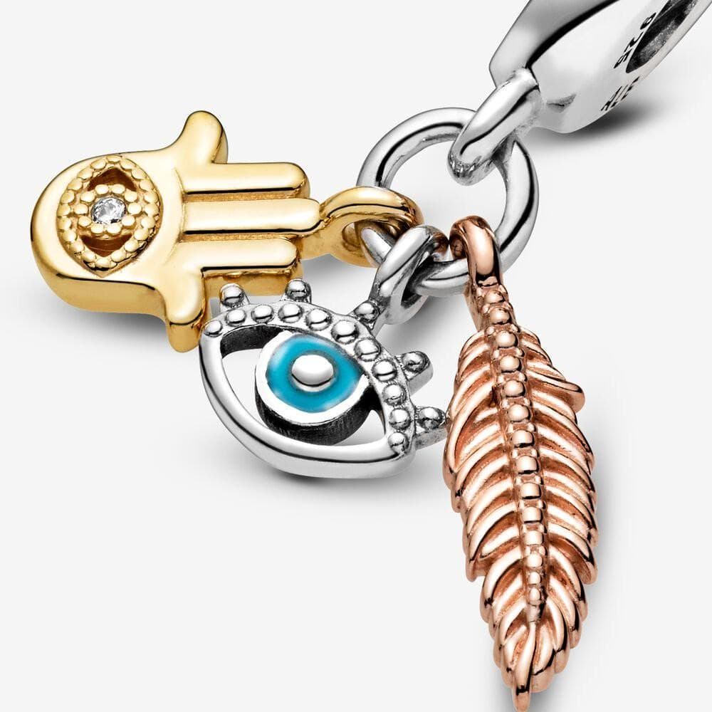 Pandora Charm pendente Spiritualità con mano di Fatima, occhio onniveggente e piuma in Bead Charm Alba Gioielli - Casoria, commercioVirtuoso.it