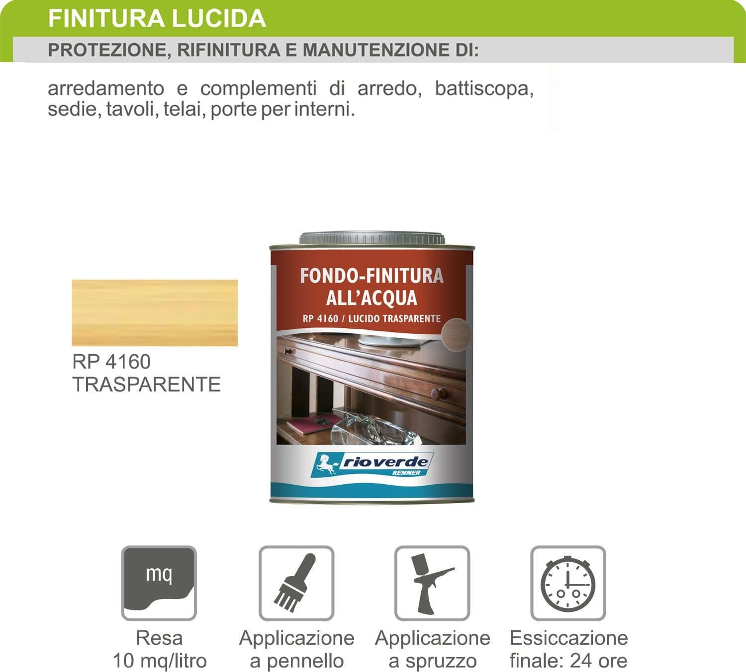Renner RP 4160 750ml lucido trasparente fondo finitura  all'acqua in Vernice Aloiserw.com - Altomonte, commercioVirtuoso.it