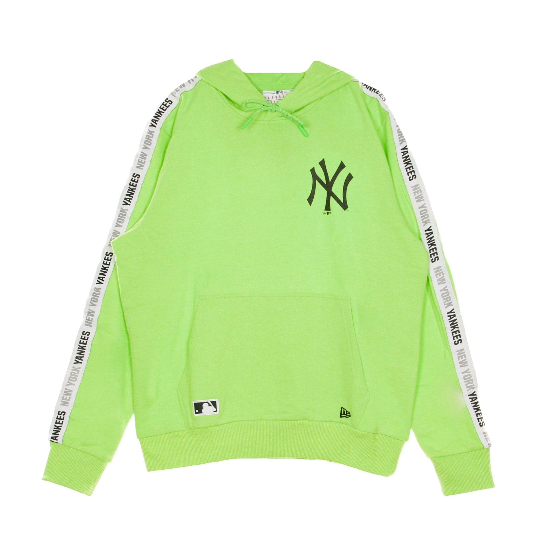 NEW ERA Felpa Leggera Cappuccio Uomo Mlb Sleeve Taping Pullover Hoody Neyyan Lime/black