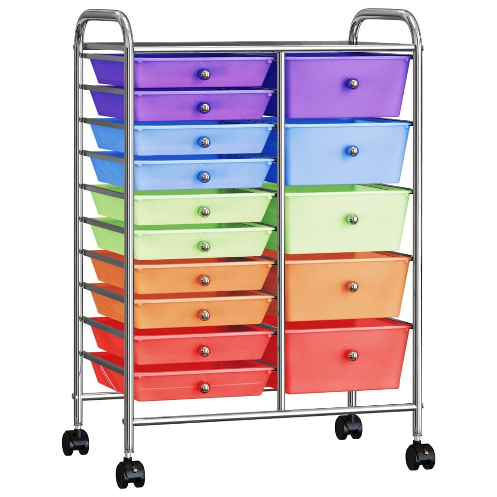 Carrello Portaoggetti XXL 15 Pratico Cassetti Multicolore in Plastica Cromo