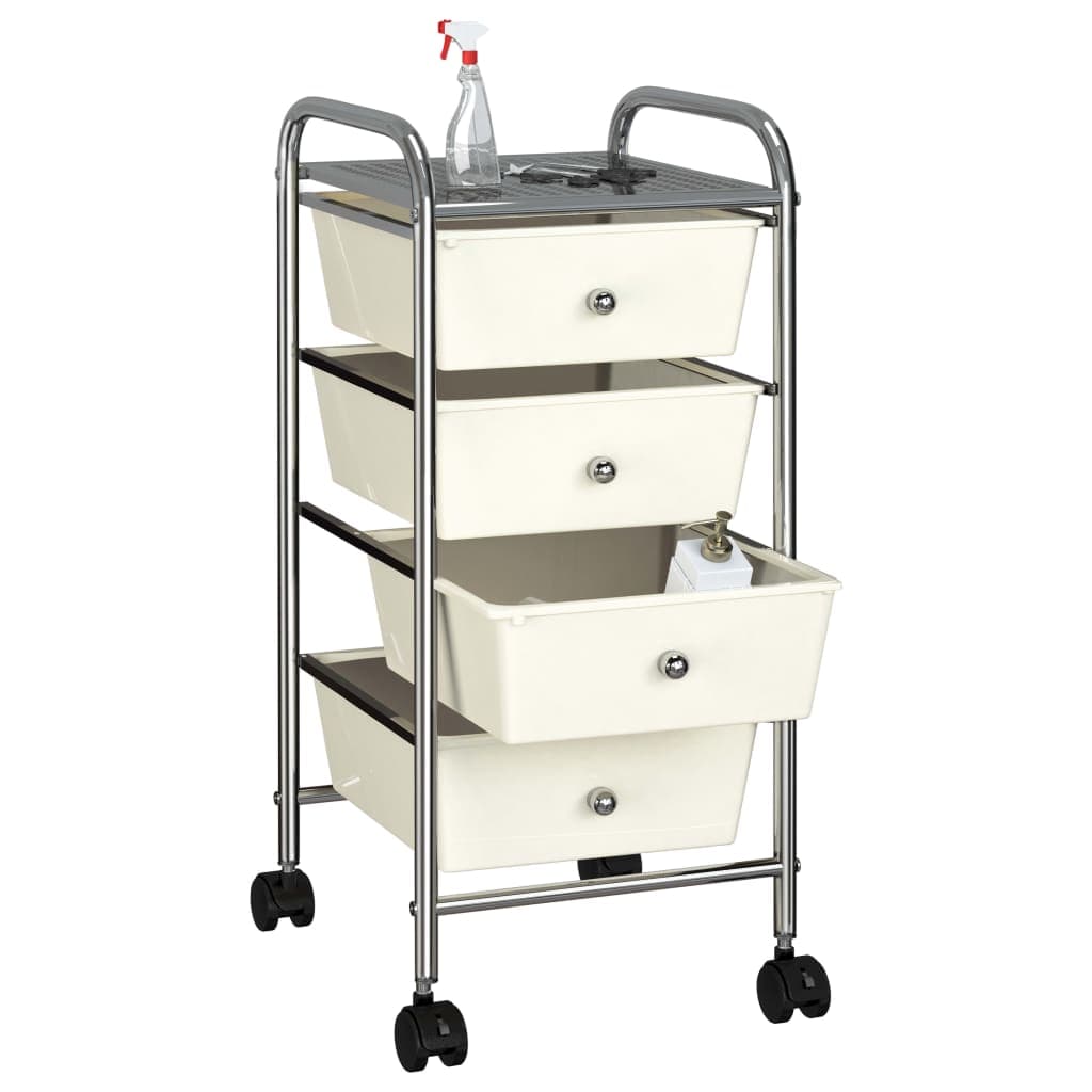 Carrello Portaoggetti Mobile con 4 Cassetti Rimovibili in Plastica Cromo Bianco in Carrelli porta oggetti Esplodia - Napoli, commercioVirtuoso.it