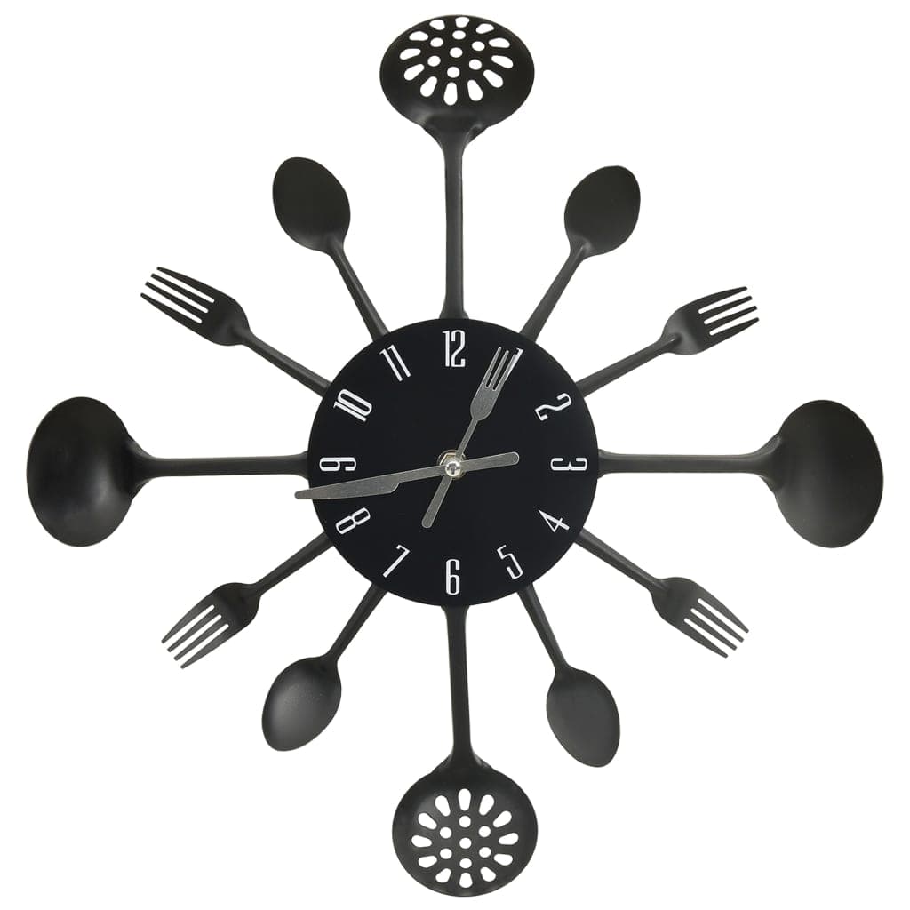 Orologio da Parete Cucchiaio e Forchetta in  Alluminio 40 centimetri Nero