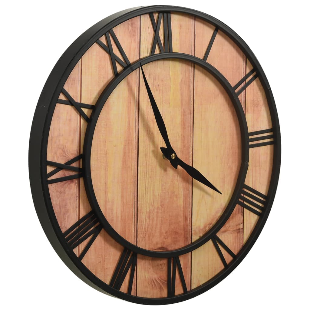 Orologio da Parete in MDF e Ferro 39cm Design Simmetrico Elegante Marrone e Nero