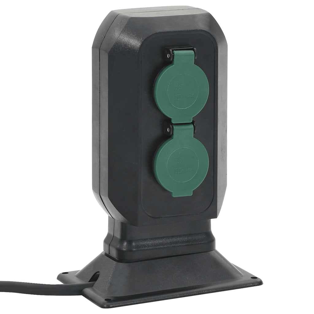 Presa da Esterno con Picchetto 4 Vie Ampie Applicazioni 15,5x11x24cm Nero e Verde