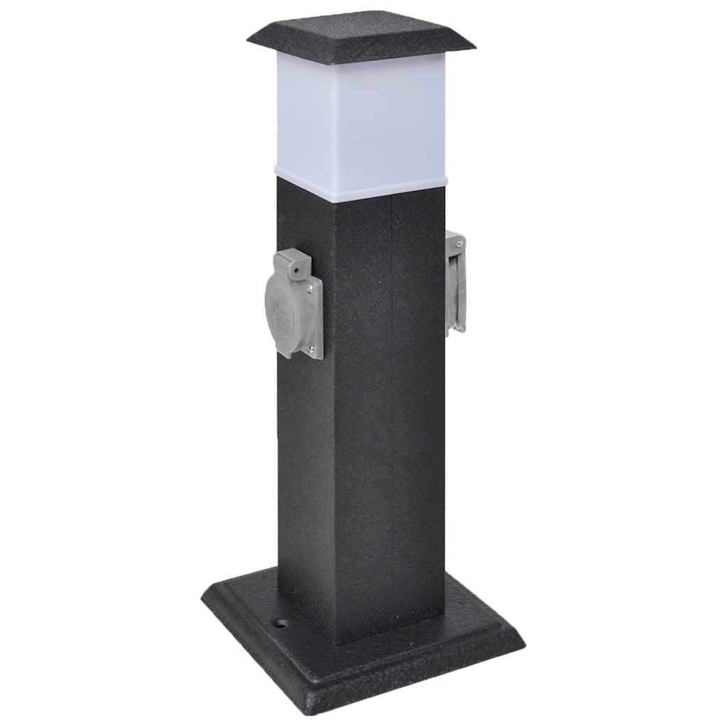 Presa Elettrica da Giardino a Pilastro Design in Ferro Robusto con Lampada Nera