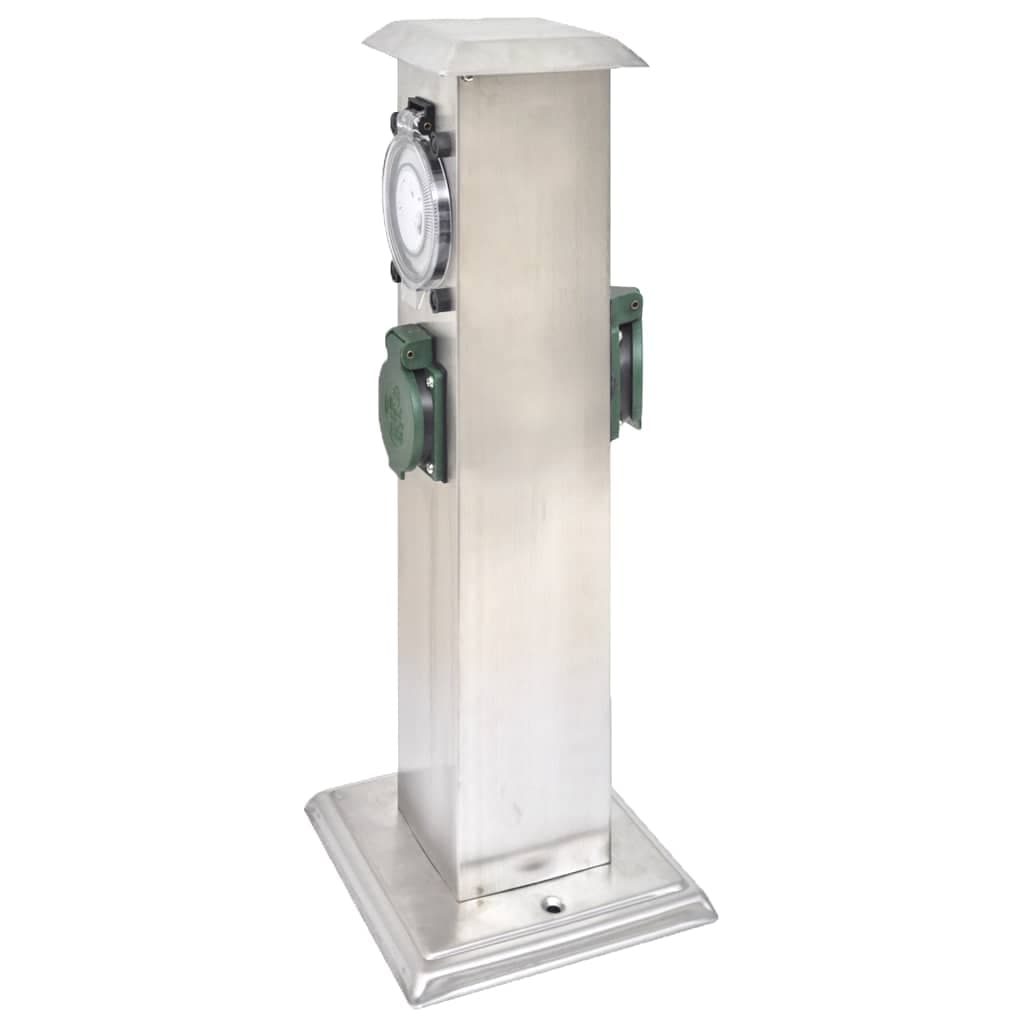 Presa Elettrica da Giardino a Pilastro Acciaio Inox con Timer Meccanico Versatile