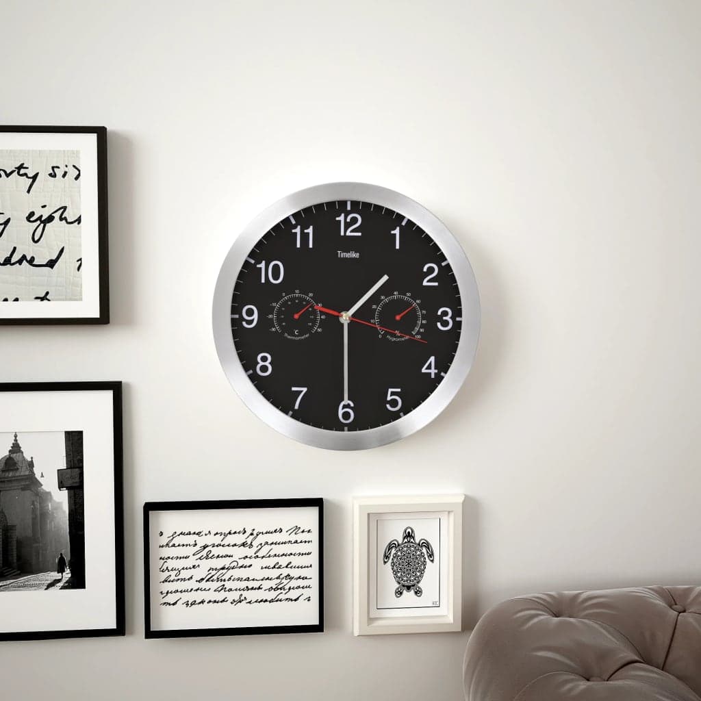 Orologio da Parete al Quarzo Igrometro e Termometro 30 cm Design Moderno Nero in Orologi da parete Esplodia - Napoli, commercioVirtuoso.it