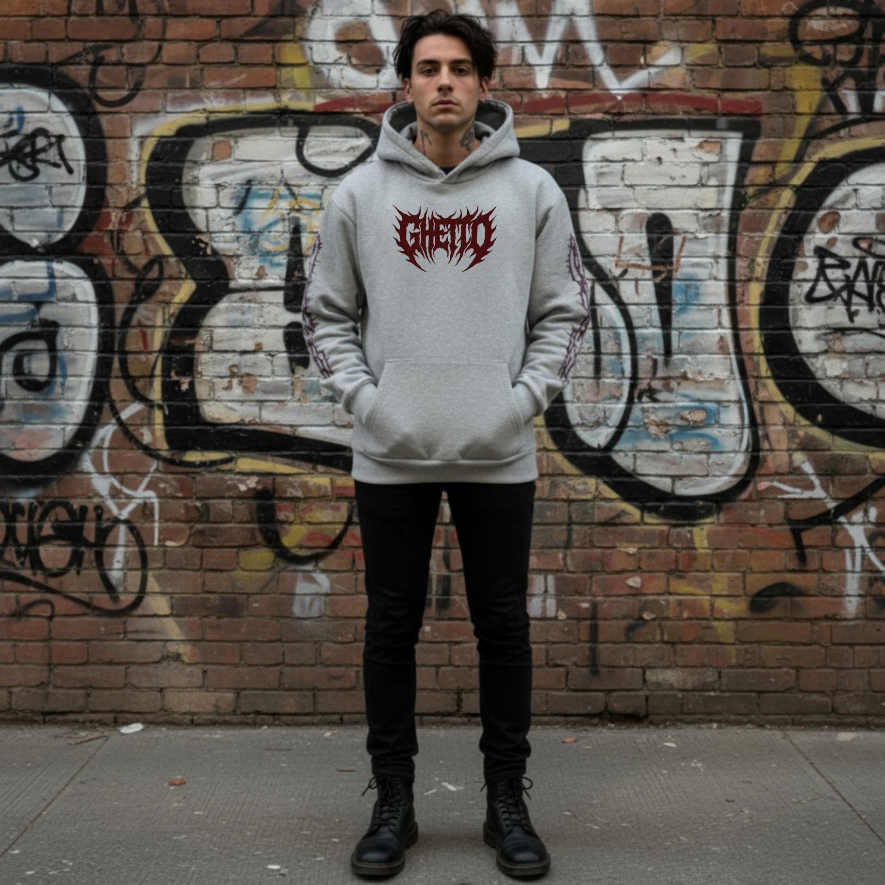 Felpa Ghettoblaster Metal hoodie heather grey in Felpe con cappuccio Glad Store - Genova, commercioVirtuoso.it