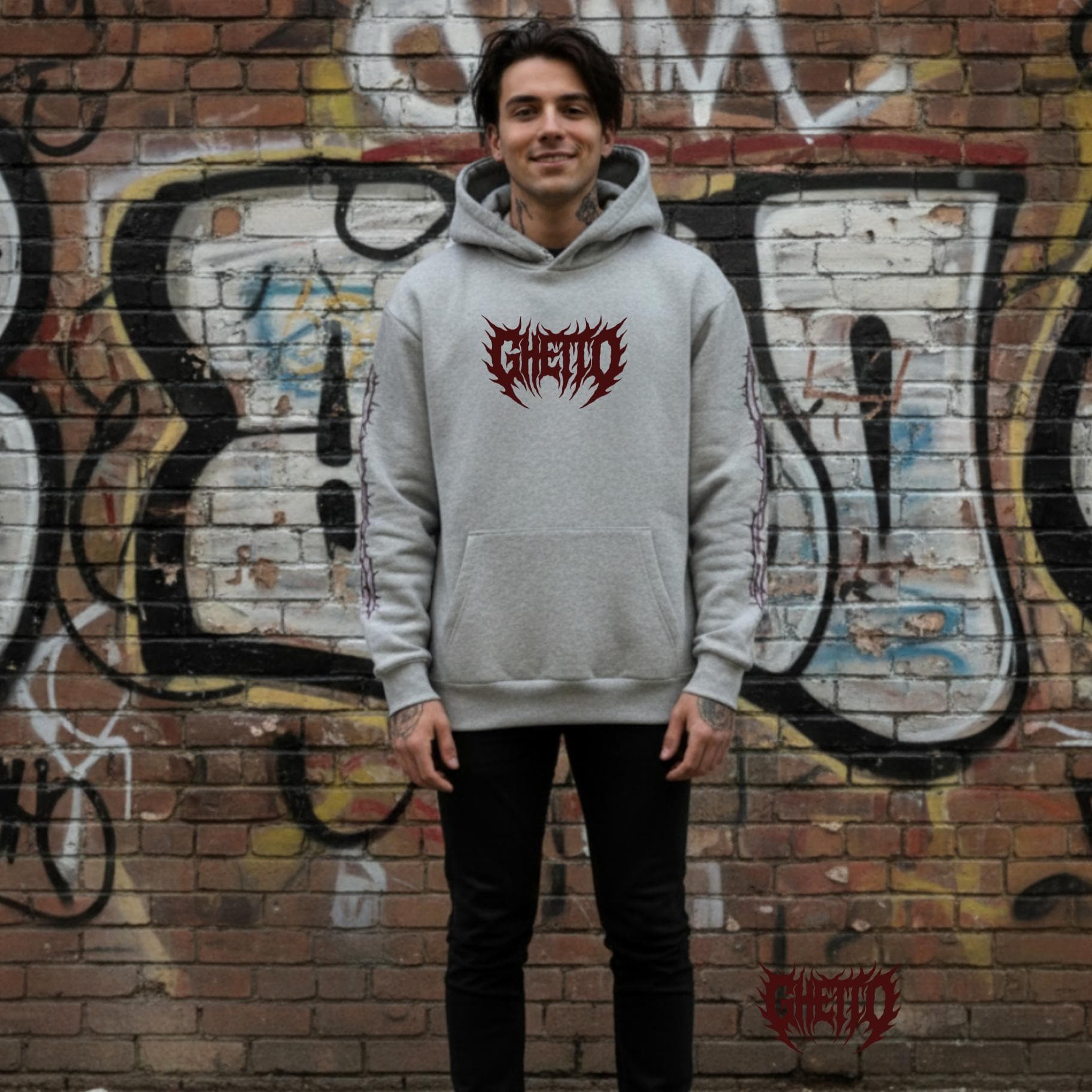 Felpa Ghettoblaster Metal hoodie heather grey in Felpe con cappuccio Glad Store - Genova, commercioVirtuoso.it
