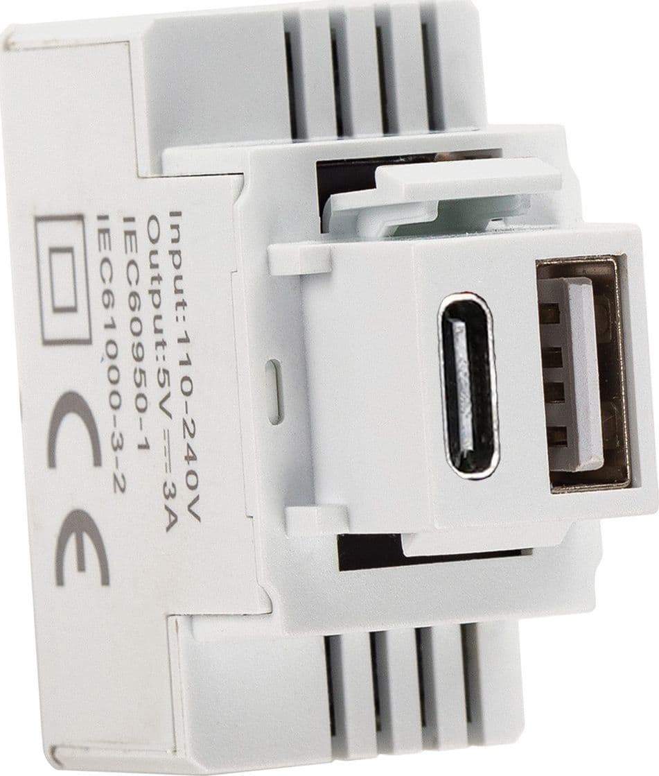 Alimentatore Compatto da Incasso Keystone USB-A e USB-C&trade 20W 5-12V Bianco in Placche combinate interruttori e prese Scontolo.net - Potenza, commercioVirtuoso.it
