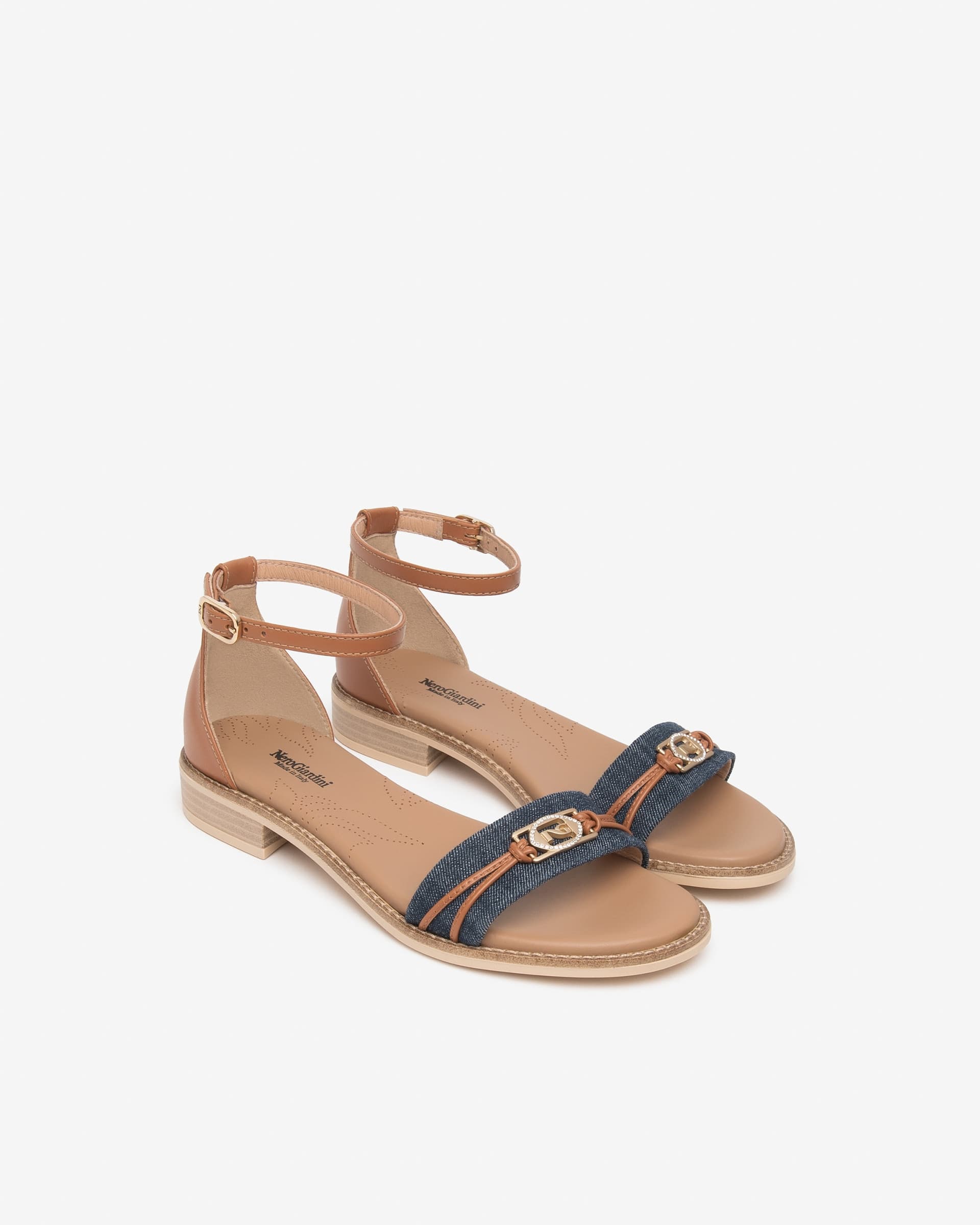 Nero Giardini sandali donna in pelle e tessuto jeans cognac E615898D214 in prodotto Teresi Calzature - Marsala, commercioVirtuoso.it