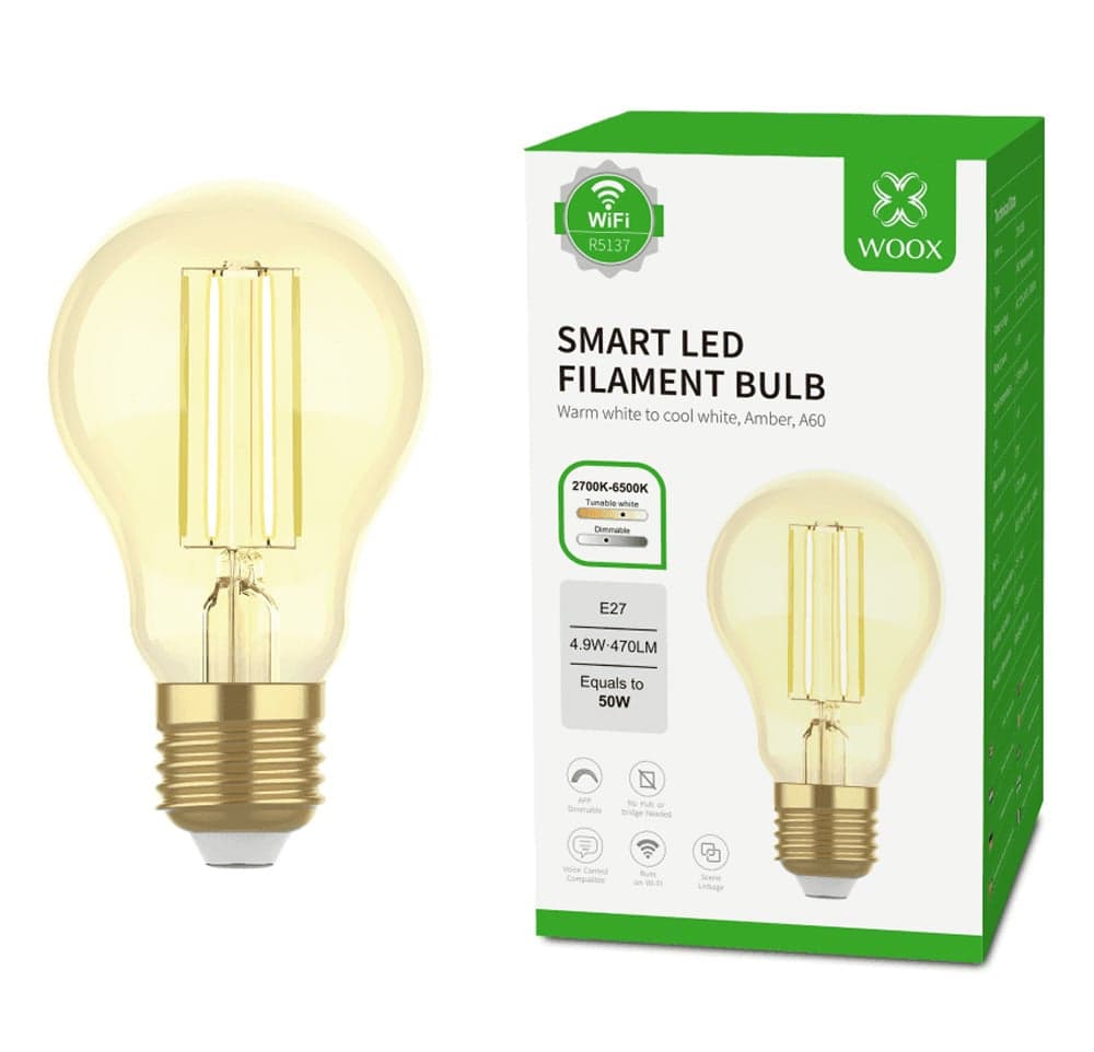 Lampadina Intelligente E27 Ambra Calda 4,9W LED a Filamento Alexa e Google Assistant Classe F, R5137 in Lampadine Wi-Fi Scontolo.net - Potenza, commercioVirtuoso.it