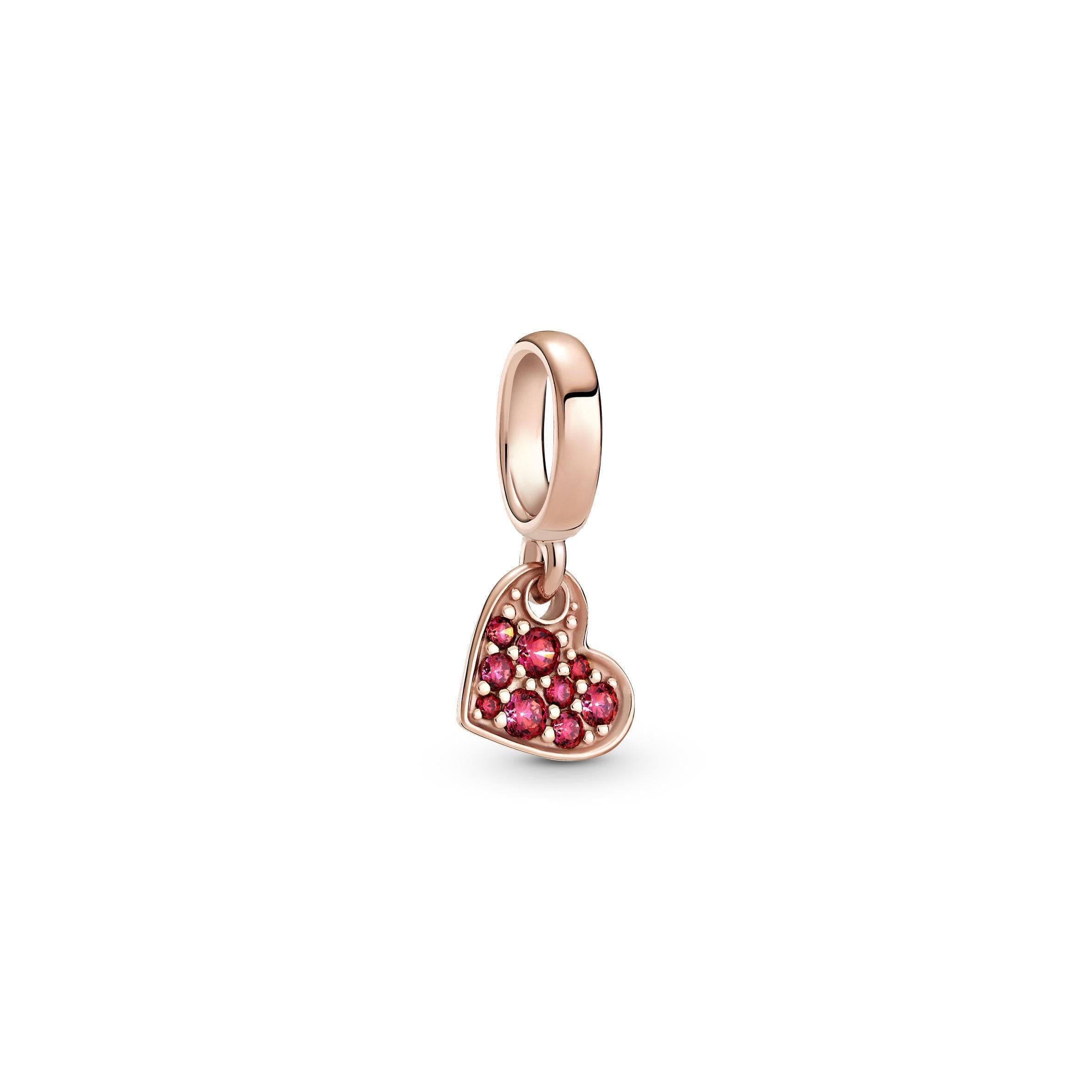 Pandora - Charm pendente Cuore obliquo con pavé rosso