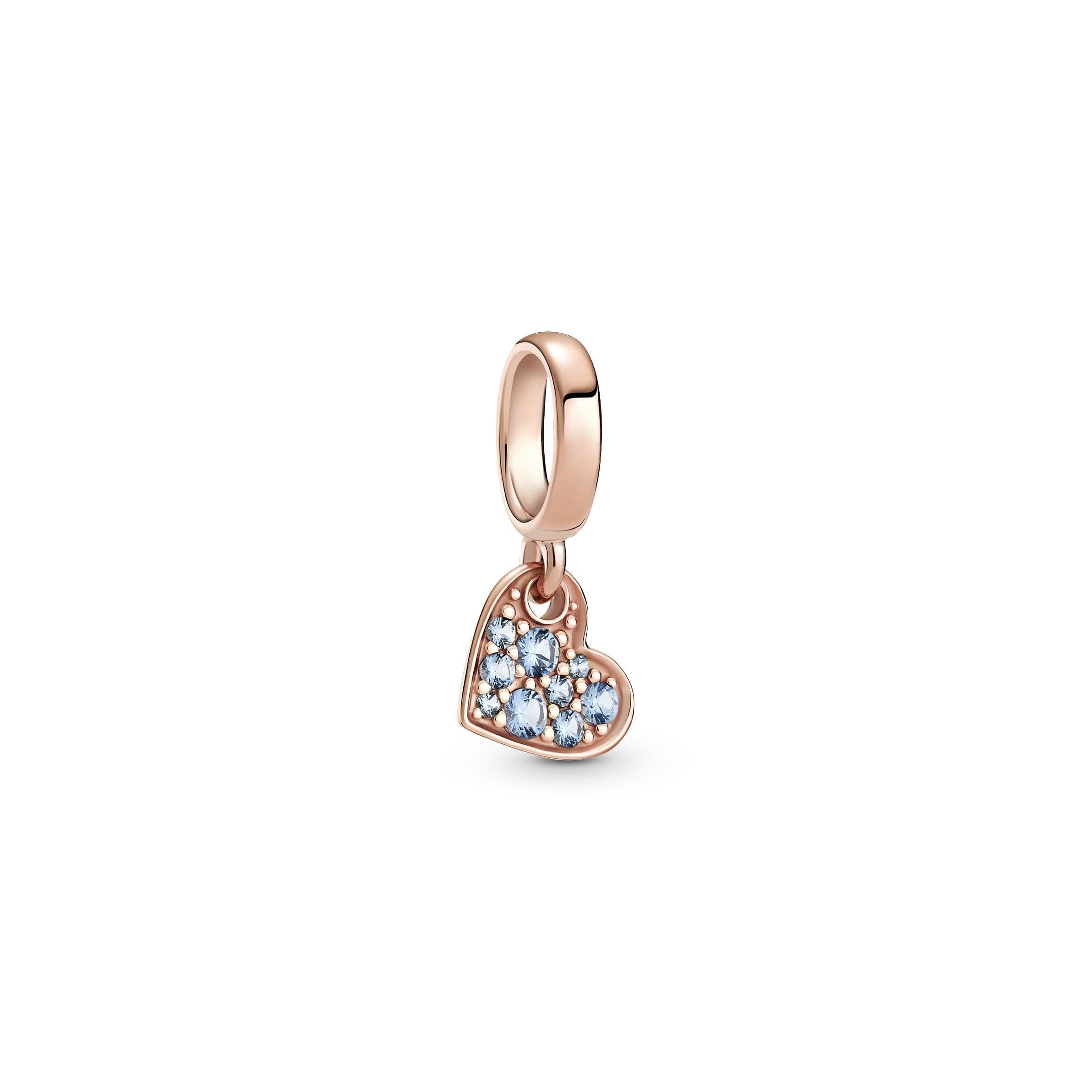Pandora - Charm pendente Cuore obliquo con pavé azzurro