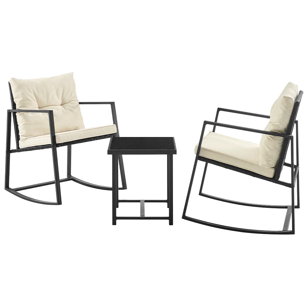 Set Tavolo e Poltrone Dondolo da Esterno Giardino Polyrattan con Cuscini Lavabili in Divanetti Danyx - Casoria, commercioVirtuoso.it