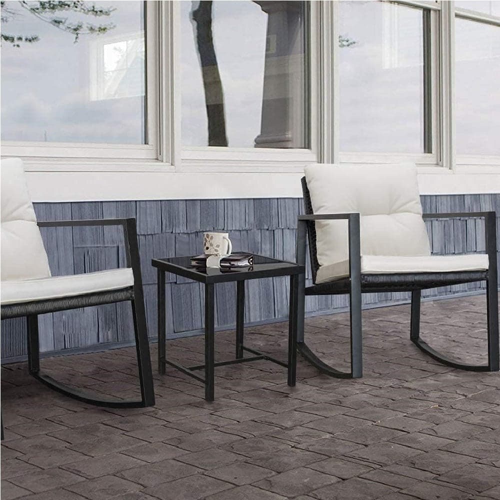 Set Tavolo e Poltrone Dondolo da Esterno Giardino Polyrattan con Cuscini Lavabili in Divanetti Danyx - Casoria, commercioVirtuoso.it