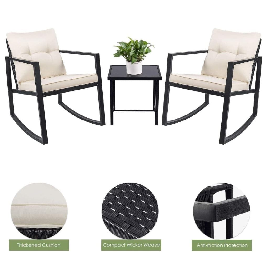 Set Tavolo e Poltrone Dondolo da Esterno Giardino Polyrattan con Cuscini Lavabili in Divanetti Danyx - Casoria, commercioVirtuoso.it