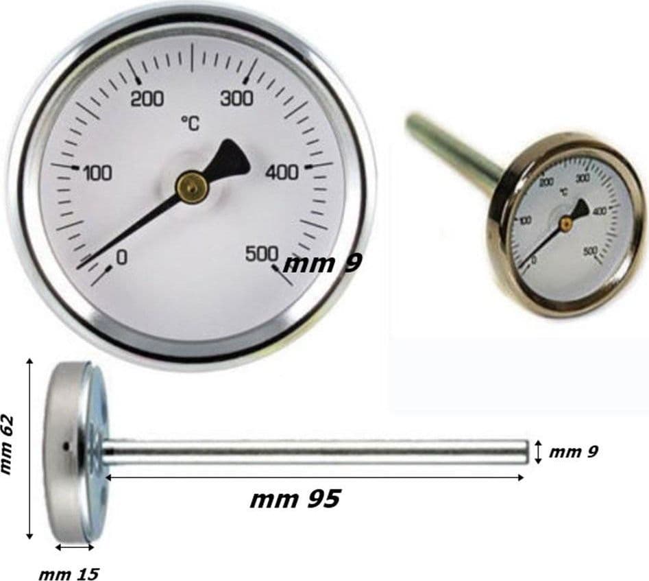 BARBECUE 1 TERMOMETRO 500 ^ GRADI SONDA LUNGA CM 10 FORNO A LEGNA I INOX
