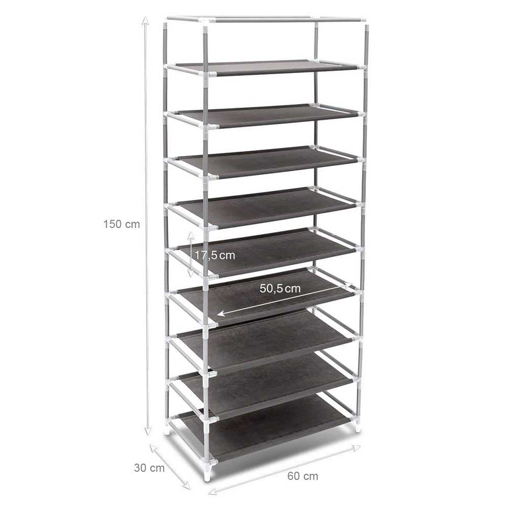 Scarpiera Salvaspazio 10Ripiani 36Paia Struttura Metallo Tessuto TNT 60x30 H150cm Grigio in Scaffali portascarpe Danyx - Casoria, commercioVirtuoso.it