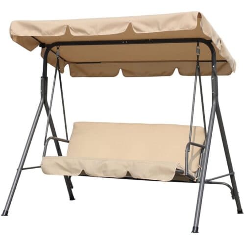 Dondolo Altalena da Giardino 3 posti con Parasole Regolabile in Acciaio Beige in Dondoli coperti Danyx - Casoria, commercioVirtuoso.it