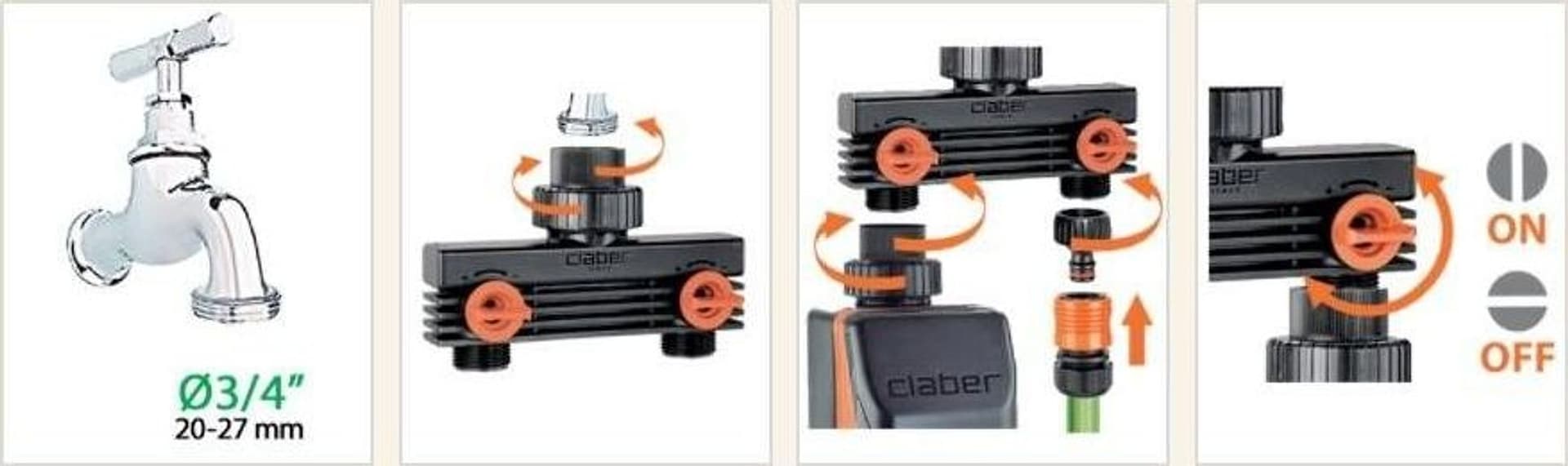 CLABER 91589 PRESA A DUE VIE 3/4' MASCHIO GIARDINO IRRIGAZIONE RUBINETTI in prodotto EuroStore07 - Alatri, commercioVirtuoso.it