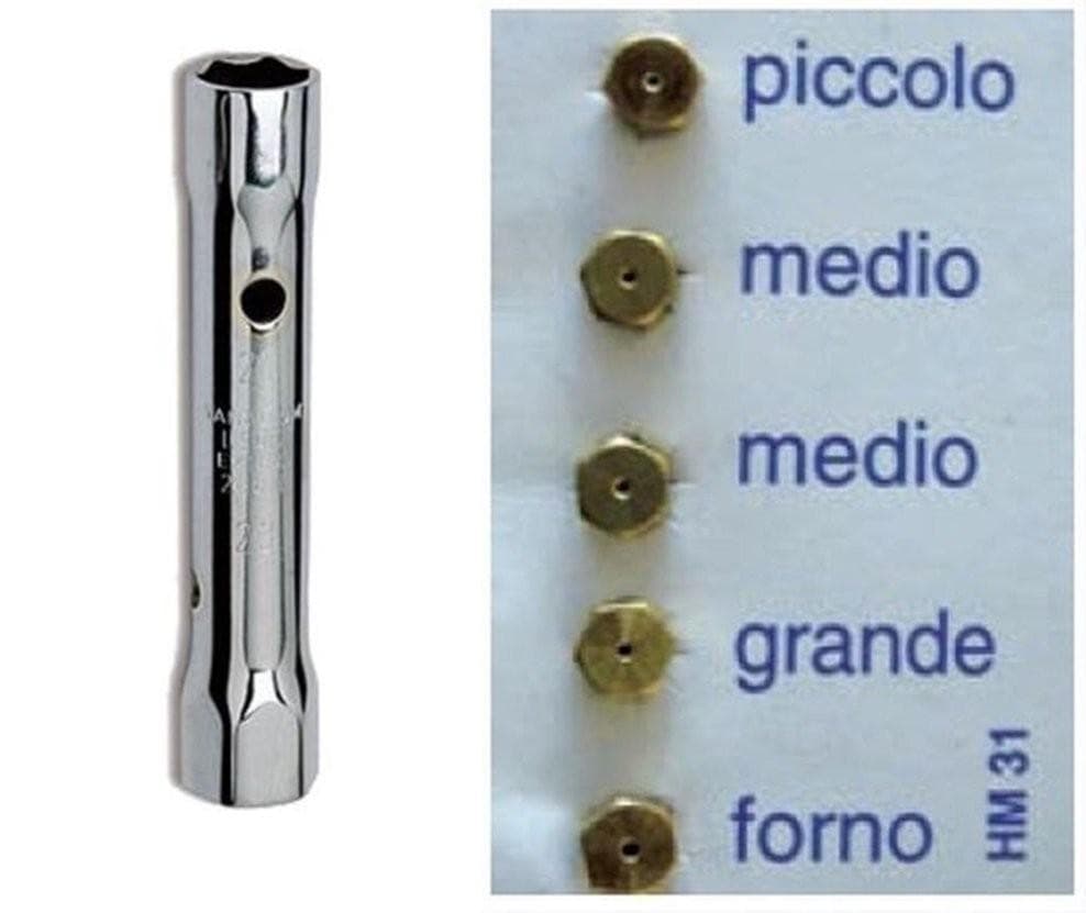 5 UGELLI + CHIAVE A TUBO 6 / 7 GAS METANO CUCINE LOFRA FOSTER ELECTROLUX 2 MEDI
