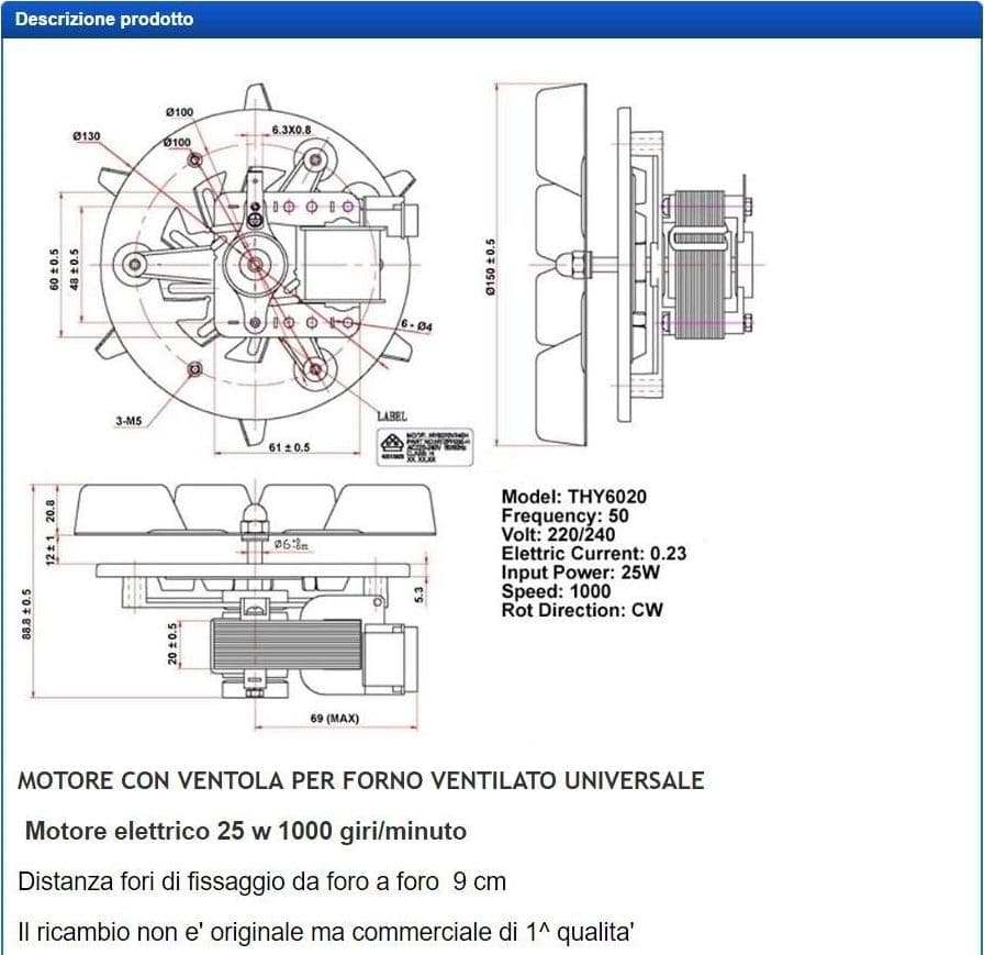 CU1 MOTORE CON VENTOLA PER FORNO VENTILATO UNIVERSALE 220 VOLT 20 WATT in prodotto EuroStore07 - Alatri, commercioVirtuoso.it