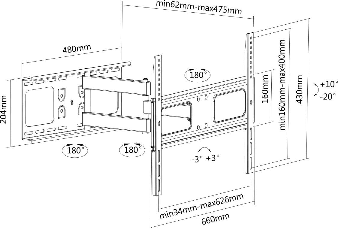 Supporto a Muro Universale per TV 37-70'' Full-Motion in Supporti da parete e da soffitto Scontolo.net - Potenza, commercioVirtuoso.it