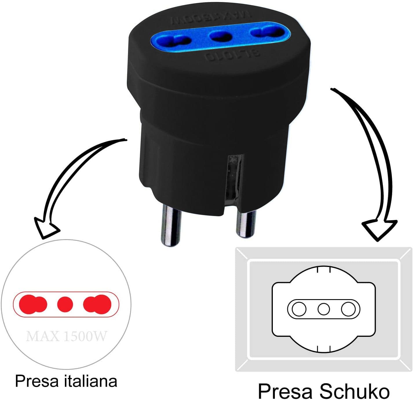 Adattatore spina Schuko a presa 10/16A Nero in Adattatori da viaggio Scontolo.net - Potenza, commercioVirtuoso.it