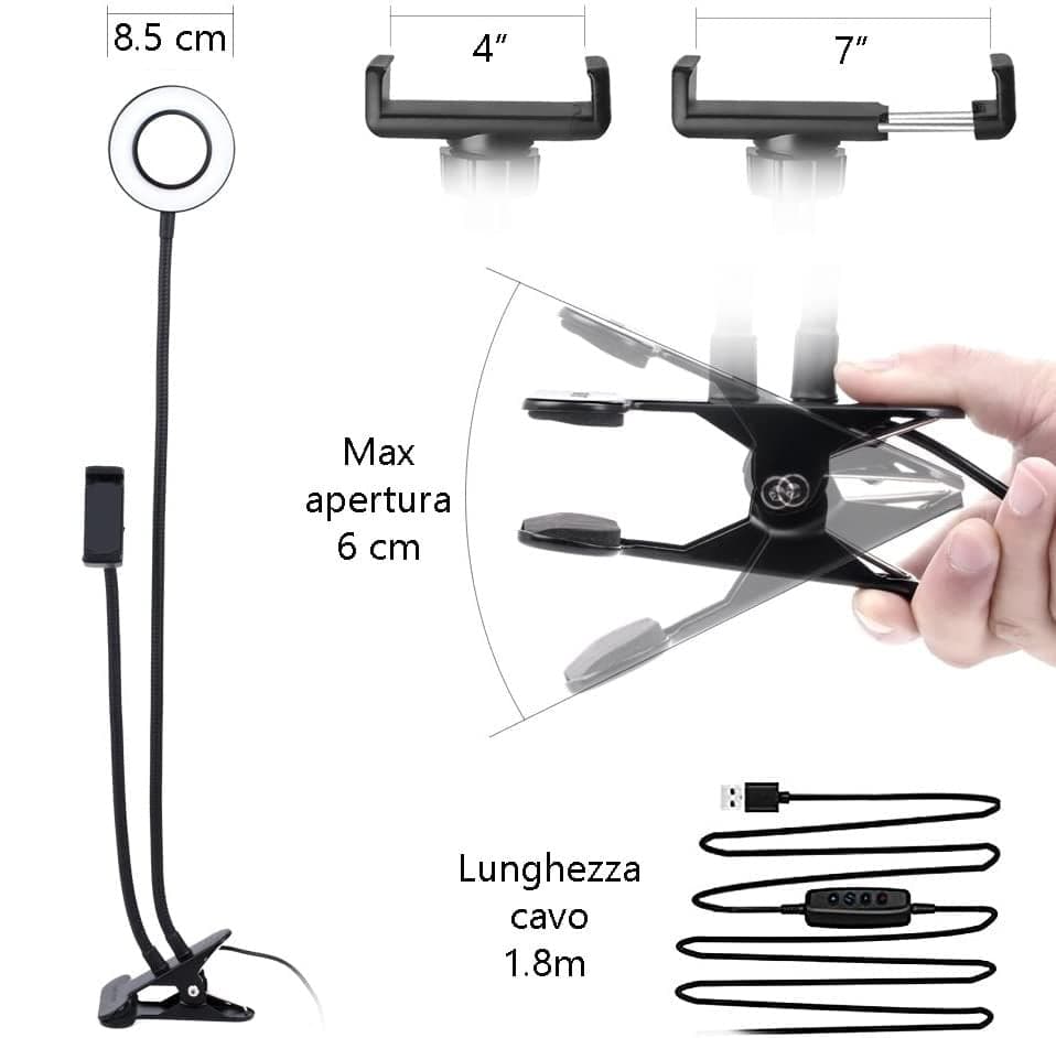 Luce LED Anello Portatile Regolazione Luminosit&agrave e Stand Smartphone in Flash Macro Ring Light Scontolo.net - Potenza, commercioVirtuoso.it