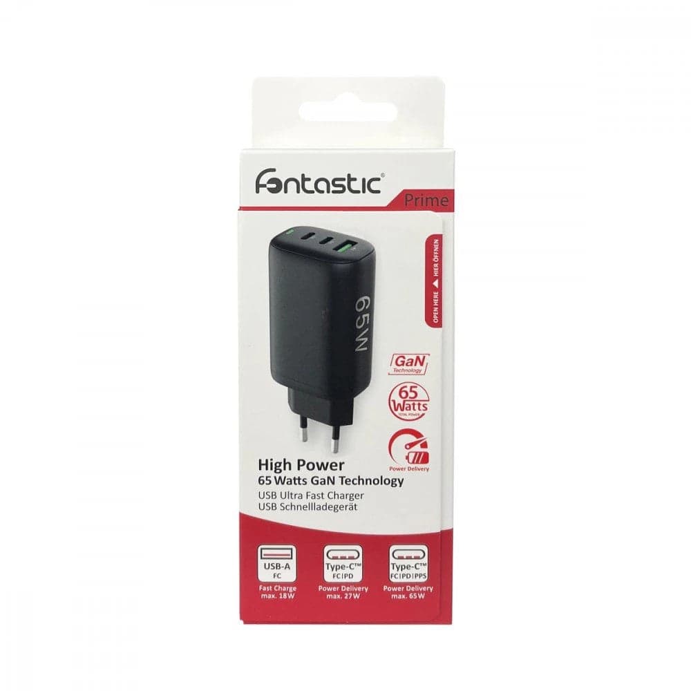 Caricabatterie GaN USB-A e 2 porte USB-C&trade Power Delivery 65W Ricarica Rapida Nero in Caricabatterie da muro Scontolo.net - Potenza, commercioVirtuoso.it
