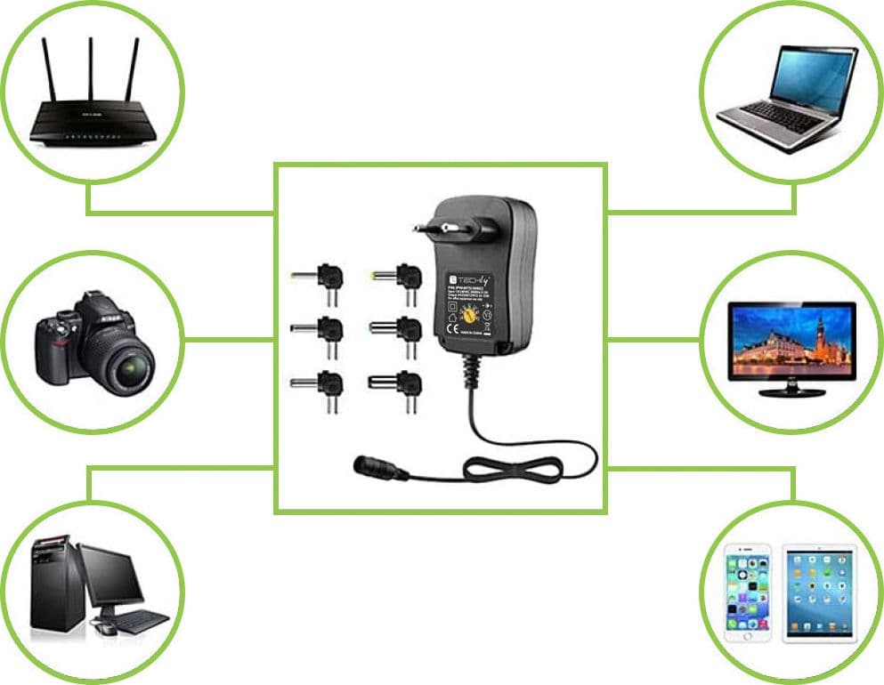 Alimentatore Universale Regolabile 7,2W AC/DC 3V-12V 600 mA con 6 Spine DC Porta USB 1A in Adattatori da viaggio Scontolo.net - Potenza, commercioVirtuoso.it