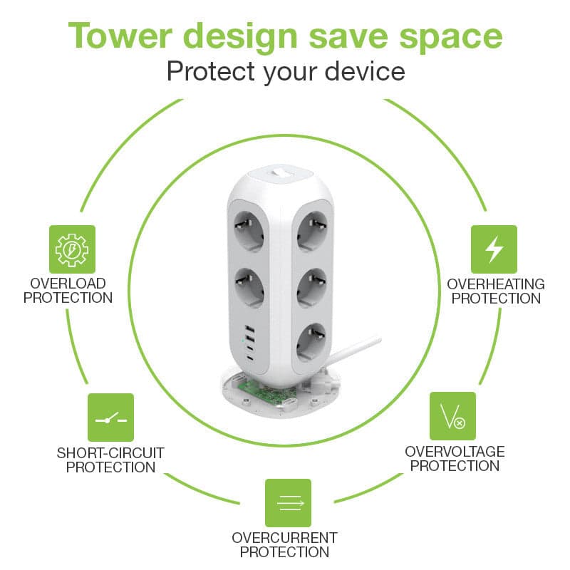 Multipresa da Tavolo Torretta di Alimentazione 11 Prese Schuko 2 USB-A e 2 USB-C&trade in Multiprese Scontolo.net - Potenza, commercioVirtuoso.it