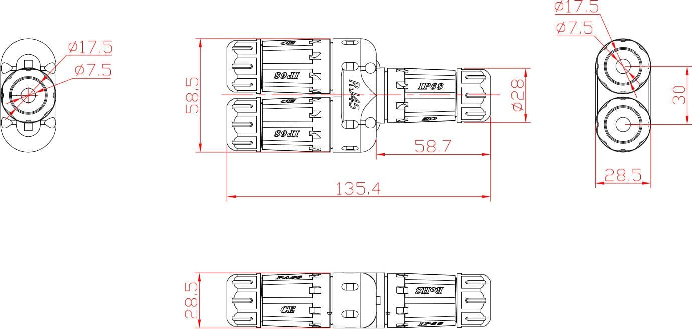 Connettore Adattatore Cat.6 RJ45 1F/2F Configurazione 1:1 Impermeabile IP68 in Cavi coassiali Scontolo.net - Potenza, commercioVirtuoso.it
