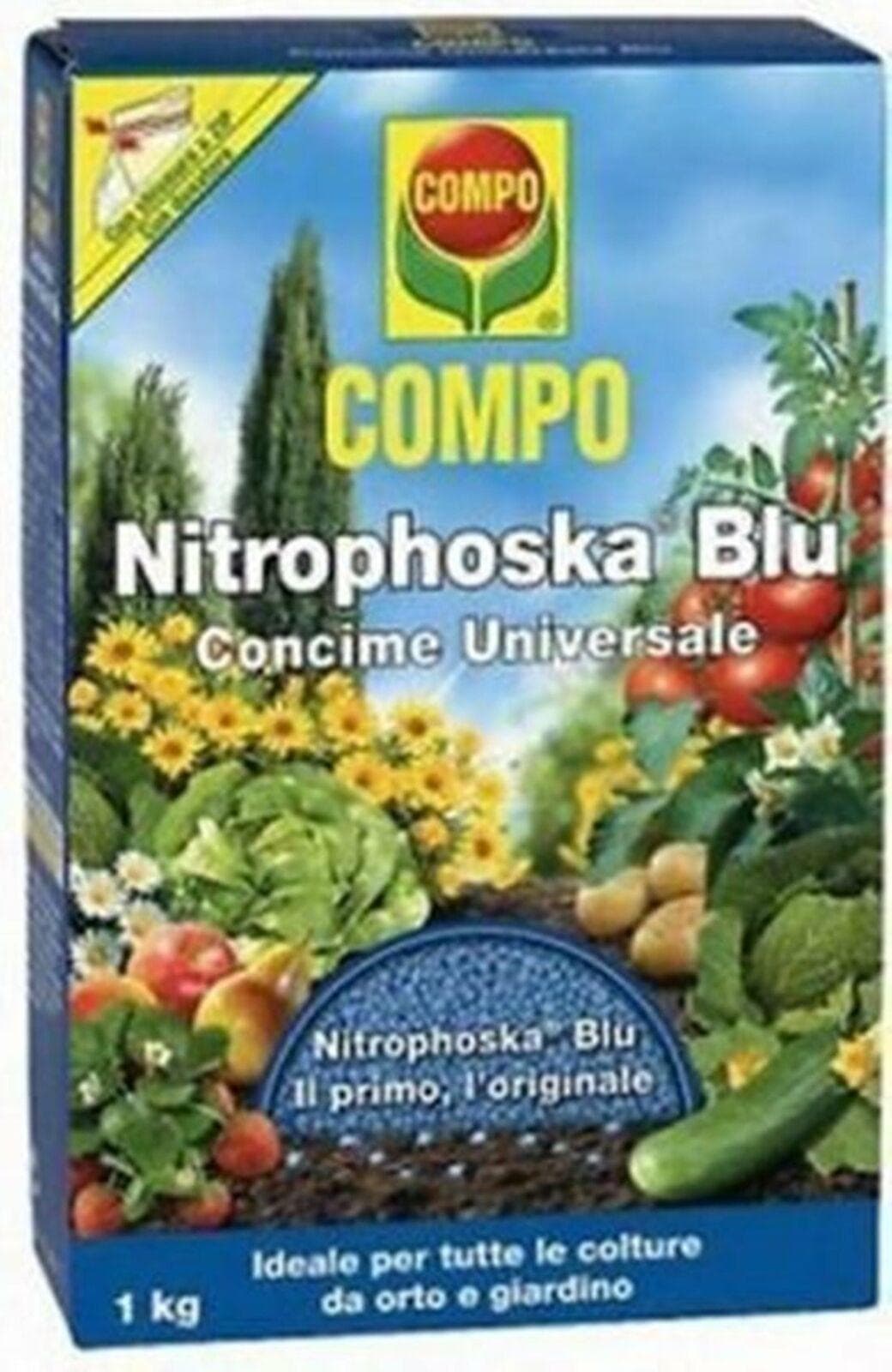 COMPO BLU CONCIME UNIVERSALE 1 kg NITROPHOSKA IN GRANULI COLORE BLU GIARDINO in prodotto EuroStore07 - Alatri, commercioVirtuoso.it